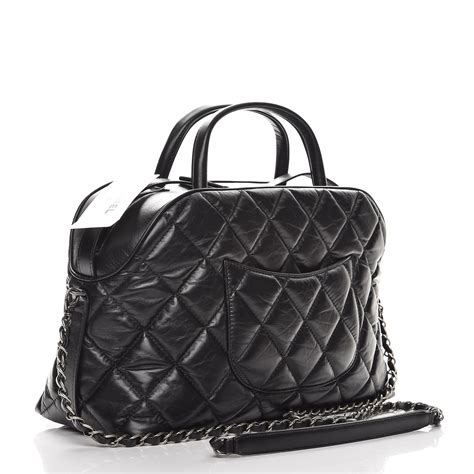 chanel travel bowling bag veau veil black|Small bowling bag, Grained shiny calfskin & gold.